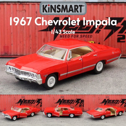KiNSMART Toy Car Model 1/43 Chevrolet Impala 1967 Classical Diecast Miniature Pull Back Vehicle Collection Gift For Kid Boy