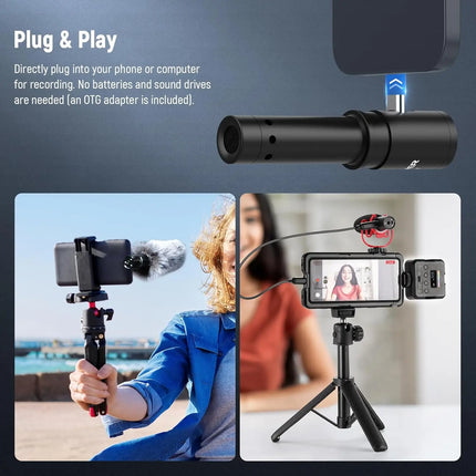 NEEWER KM17 USB C Microphone Noise Cancelling Plug & Play High Sensitivity Cardioid Vlog Interview Mic for iPhone Android DJI