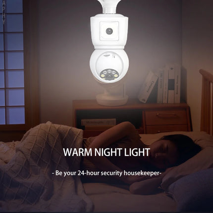4MP wireless Wifi E27 bulb dual-lens camera safety protection CCTV baby monitor PTZ automatic tracking bidirectional audio ICSEE