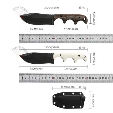 New outdoor small straight knife, stone washed blade camping edc survival knife, white/wood grain handle + k sheath tool.