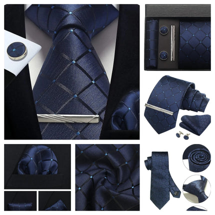 Classic 100% Silk Men's Ties In Gift box 8cm Plaid Dot Striped Business Necktie Handkerchief Cufflinks Wedding Party Tie Set