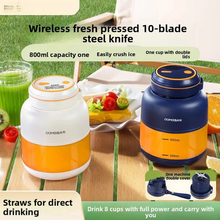 Portable electric citrus juicer and smoothie blender, 28 ounce portable fresh juicer with straw and 2 lids, mini fruit blender