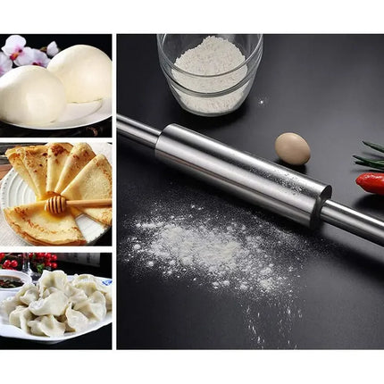1PCS Stainless Steel Rolling Pin for Baking, Non-Stick Easy Clean Dough Roller,Kitchen Pastry Tools for Pie Crust Cookie Dough