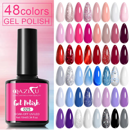 QAZIXU 48 Colors 10ml Red Black White Gel Nail Polish Manicure Semi Permanent Soak Off UV Nail Art Varnish Nail Supplies