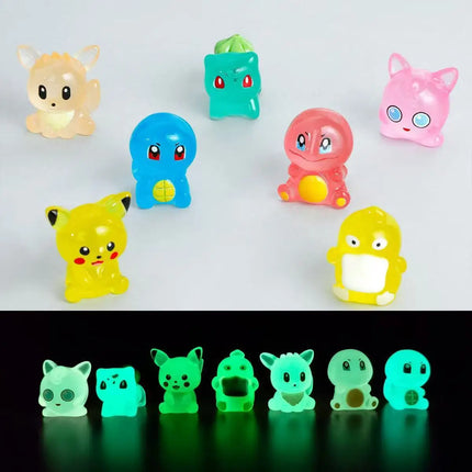 7Pcs/Set  Pikachu Anime Figures Cute Charmander Bulbasaur Luminous Toy For Children Kawaii Ornament Collection Charm Gift