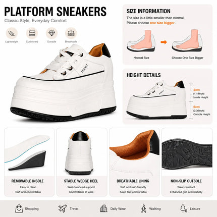 Fujin Hidden Heel Shoes High Platform shoes 9cm 3 inch comfortable sneakers for women Vulcanized Shoes Chunky Wedge Casual Shoes