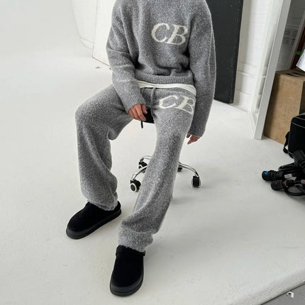 Top Quality CB Sweatshirt Jacquard Women Men Knited Sweaters High Street Men Casual Oversized Sweater Pullover Woolen Pants Sets