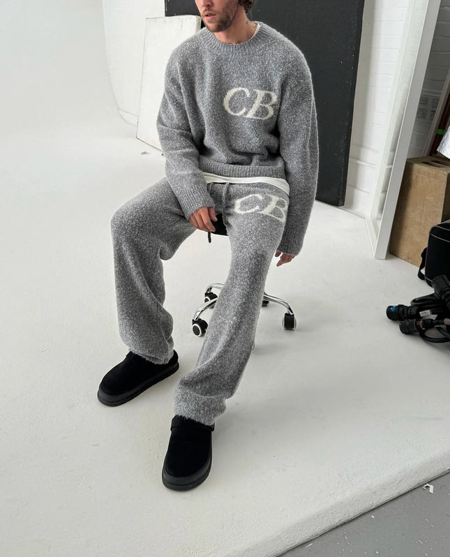 Top Quality CB Sweatshirt Jacquard Women Men Knited Sweaters High Street Men Casual Oversized Sweater Pullover Woolen Pants Sets