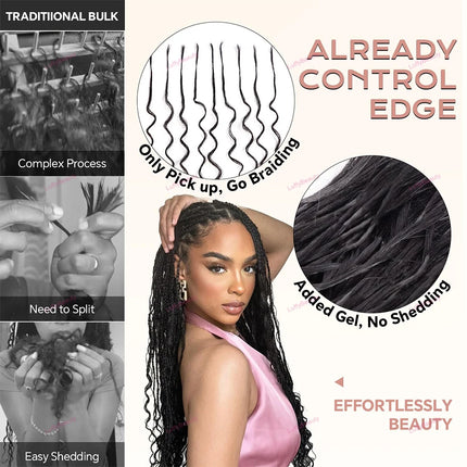 Loose Deep Wave Bulk Human Hair Curly Hair Pre-Divided For Braiding Double Drawn Pre-Stretched Hair Extensions For Boho Braids