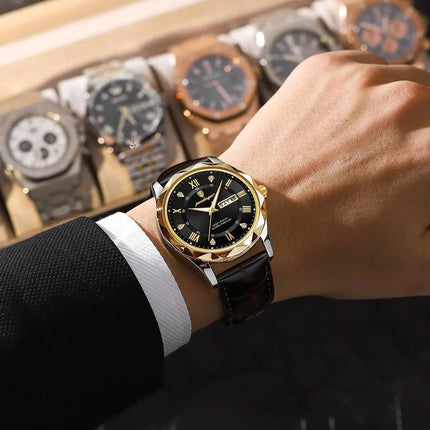 POEDAGAR Original Luxury Men's Watch Waterproof Luminous Date Week Sports Men's Watches Classic Business Quartz Leather Men Watch
