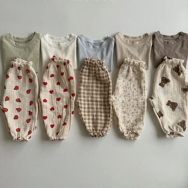 Summer New Baby Pants 2023 Korean Kids Spring Organic Cotton Loose Tiger Bear Floral Print Pants Boys And Girls Lantern Trousers