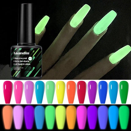 Faandin 7ml 1 Bottle, Trendy, Colorful, Luminous Gel Nail Polish, a Must-Have Item for Proms, Nightclubs, and Parties, a Halloween Essential, Durable, Strong, Not Easy to Fade, Easy to Apply, Removable Fluorescent Nail Polish