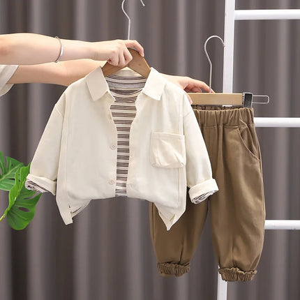 3Pcs Set Kids Boys Outfit Coat Stripe T-shirt Pants Suit Spring And Autumn Outwear Clothing Fashion Children Boy Clothing