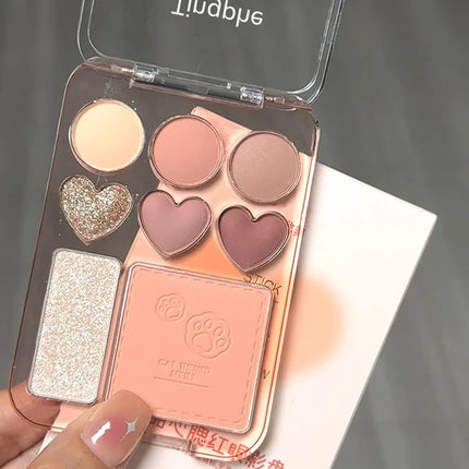 8-color Pearl Glitter Matte Peach Pink Blusher Highlight Eye Shadow All-in-one Plate Korean Makeup Pink Orange Eyeshadow Make Up