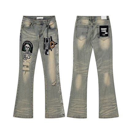 2026 KDNK stretch Jeans Men's High quality Rhinestone Slim Fit Skinny Grey straight Denim Jeans Pants