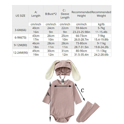 2026 Newborn Baby Rabbit Romper Clothes 3 Pcs Solid Ear Hat Bodysuit Socks Casual Bunny Costume 0-24M Boy Girl Outfits
