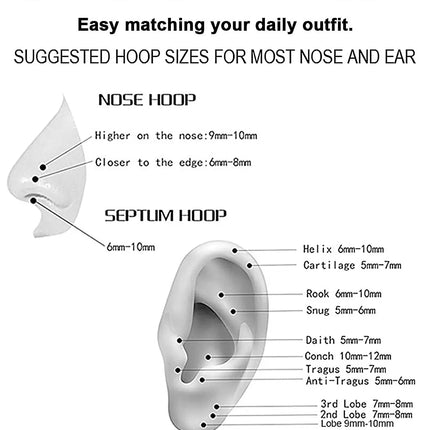Men Women 316L Surgical Steel Hinged Nose Rings Hoop for Nostril Septum Cartilage Helix Daith Tragus Rook Conch Lip Ear Lobe