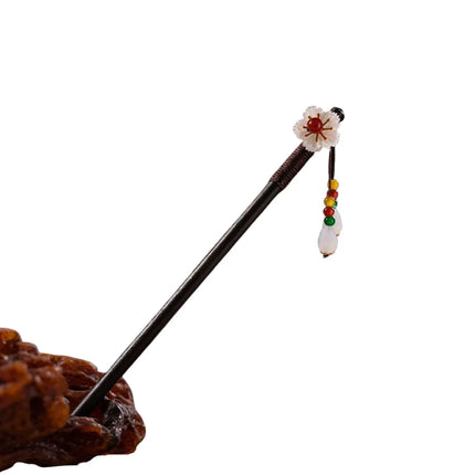 Elegant Chinese Style Wooden Hairpin Imitation Jade Flower Tassel Hair Stick Exquisite Handmade Girls Hair Accessories Hair Clip