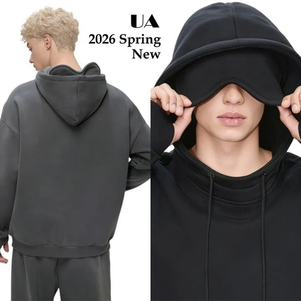 ULBYANRY 2026 Spring New Plush Hoodies with Eye Mask Trendy Hooded Sweathshirt Warm Cozy Commuting Unisex Loose Fit Sweatshirt