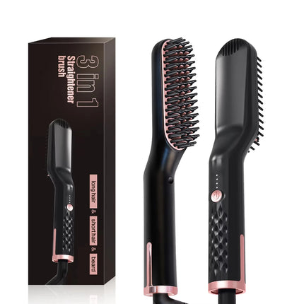 3 In 1 Hot Comb Hair Straightener Electric Beard Straightening Comb Negative Ion Hair Styling Brush