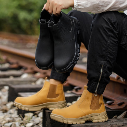 Water Proof Safety Work Shoes For Men Steel Head Leather Boots Male Footwear Indestructible Construction Work Shoes Brown