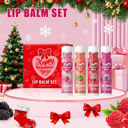 Women's Gifts 4PCS/Box Lip Balm Set Moisturizing and Glossy Suitable for Dry Lips Valentine's Day Gifts for