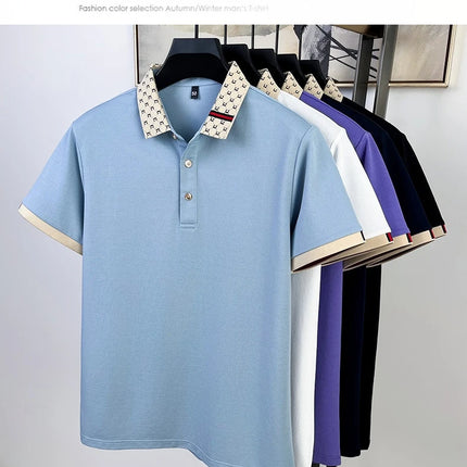 Summer Men's High Quality Cotton Polo Shirt Fashion Brand Design Teddy Bear Embroidery Golf Mulberry Silk Business T-shirt