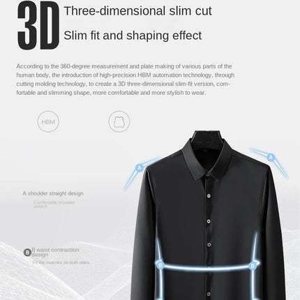 S-6XL Men's Long Sleeve Shirt Luxury Wrinkle Resistant Pure White Shirt Business Dress Casual Ice Silk Glossy Shirt