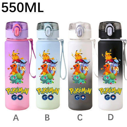 550ML Pokemon Sports Water Bottle Pikachu Mewtwo Gengar Eevee Portable Cartoon Drinking Cup Outdoor Hiking Gym Fitness Jugs