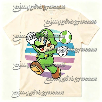 Classic Super Mario Short Sleeve T-Shirt Crew Neck Gaming Graphic Tee Casual Comfortable Soft Summer Top for Adults Family Match