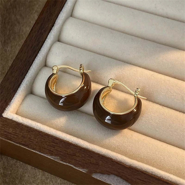 Women Korean Brown U-shaped Hoop Earrings Vintage Simple Tortoiseshell Color Dripping Oil Tiny Ear Studs Daily Exquisite Jewelry