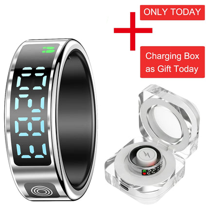 SR08 Display Screen Smart Ring Smart Touch Fitness Tracker Stainless Steel 5ATM IP68 Waterproof Intelligent Ring For Men Women