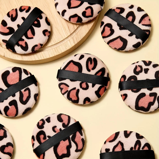 10Pcs Animal Print Powder Puff Set - Assorted Heart/Round | Velour Hydrophilic Blenders for All Powder Types & Skin Types