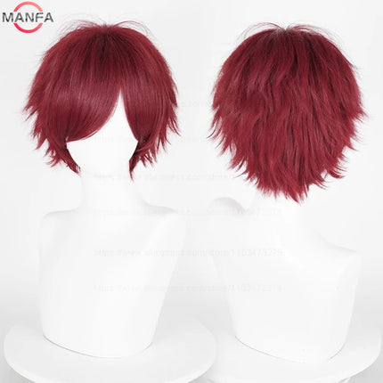 Anime 30cm Short Straight Cosplay Wig Black White Green Brown Purple Blue Gray Red Gold Man Women Heat Resistant Synthetic Hair