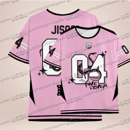 Pink Black Contrasting Snake Print Pattern Jersey T-Shirt For Summer Women'S Korean Girl Group Tee O-Neck Loose Casual Top
