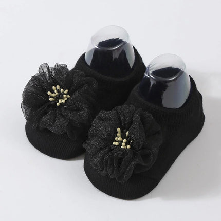 1 pair organza baby non slip floor socks handmade adhesive knitted childrens' socks solid color  breathable walking baby socks