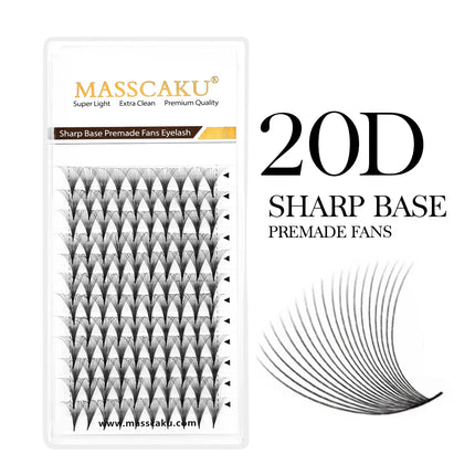 MASSCAKU Sharp Base Narrow Stem Premade Fans Eyelash Extension 0.07mm 6D-20D Thin Pointy Base Russian Fans Ready Volume Makeup