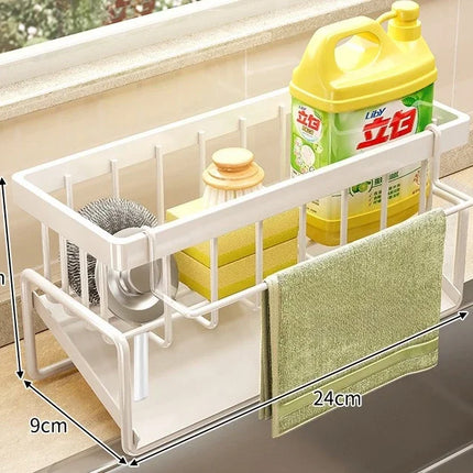 1Pc  Kitchen Storage Rack, Dishcloth Holder, Draining Rack, Faucet Sink Sponge and Steel Wool Organizer