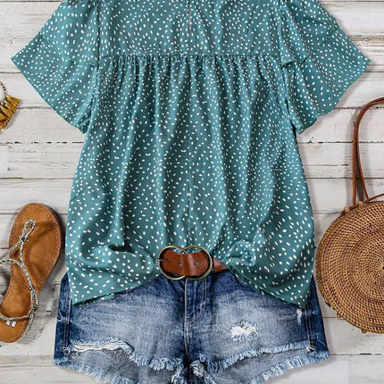 Plus Size Women's Vacation Casual Polka Dot Printed Short Sleeve Shirt