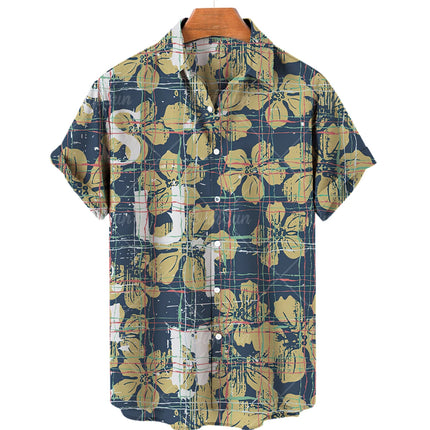 Men's casual shirt plant printed summer clothing Hawaiian short sleeved 2023 medieval vintage beach vacation top