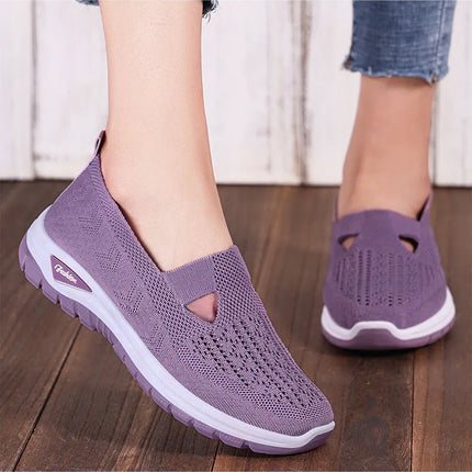2025 New Mesh Women Vulcanized Shoes High Quality Women Sneakers Slip On Flats Shoes Women Loafers Plus Size 42 Walking Flat