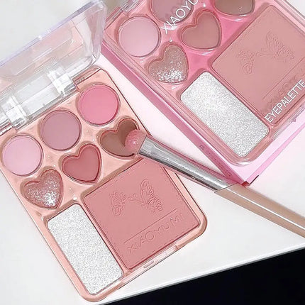 8-color Pearl Glitter Matte Peach Pink Blusher Highlight Eye Shadow Plate Korean Makeup Pink Orange Eyeshadow Cosmetics