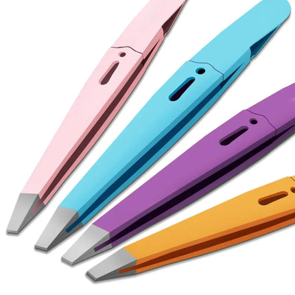 Stainless Steel Slanted Mouth Eyebrow Tweezers Colorful Hair Beauty Fine Hairs Puller Eye Brow Clips Beard Removal Makeup Tools