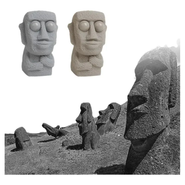 Creative Squeeze Stone Man Stress Toy Soft Rebound Moai Statue Funny Eyes Expression Relaxing Gift for Children Adults