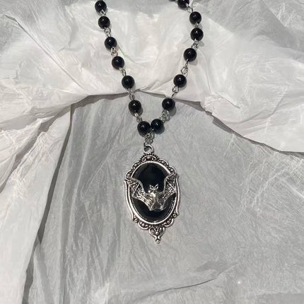 Vintage Gothic Bat Cross Dark Pendant Necklace Y2K Personalized Thorn Love Black Bead Stacked Necklace Suitable Halloween Gifts