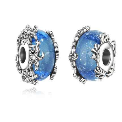 925 Sterling Silver Blue Ocean Series Beaded Charms  Pendant Fit for The Brand's DIY Bracelet Women Jewelry Girlfriend Gifts