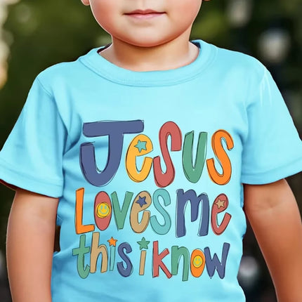 Jesus Loves Me Print Kids T-Shirt Colorful Letter Print Casual Boys Girls Short Sleeve Round Neck T-shirt Funny Tops for Children