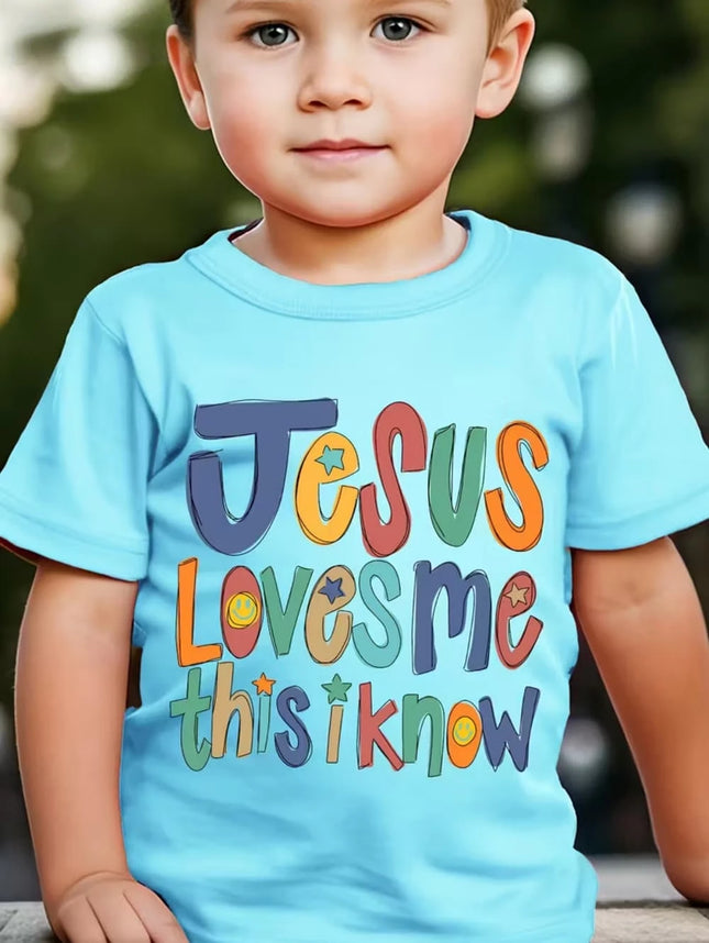 Jesus Loves Me Print Kids T-Shirt Colorful Letter Print Casual Boys Girls Short Sleeve Round Neck T-shirt Funny Tops for Children