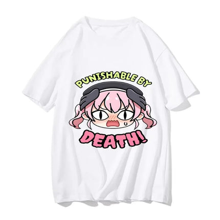Blue Archive Punishable By Death Print T Shirt Rap Men's Women's Tshirt Cartoon Oversized Short Sleeve Casual Pure Cotton Tees