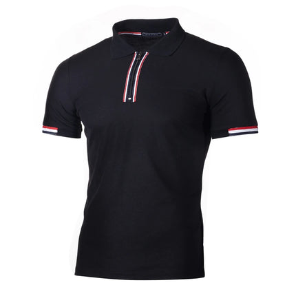 Summer New Men's Patchwork Color Contrast T-shirt, Men's Youth Casual Slim Fit Half Zippered Breathable Short Sleeved POLO Shirt